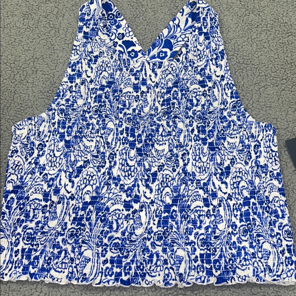 Tommy Hilfiger Blue and White Sleeveless Tank Top